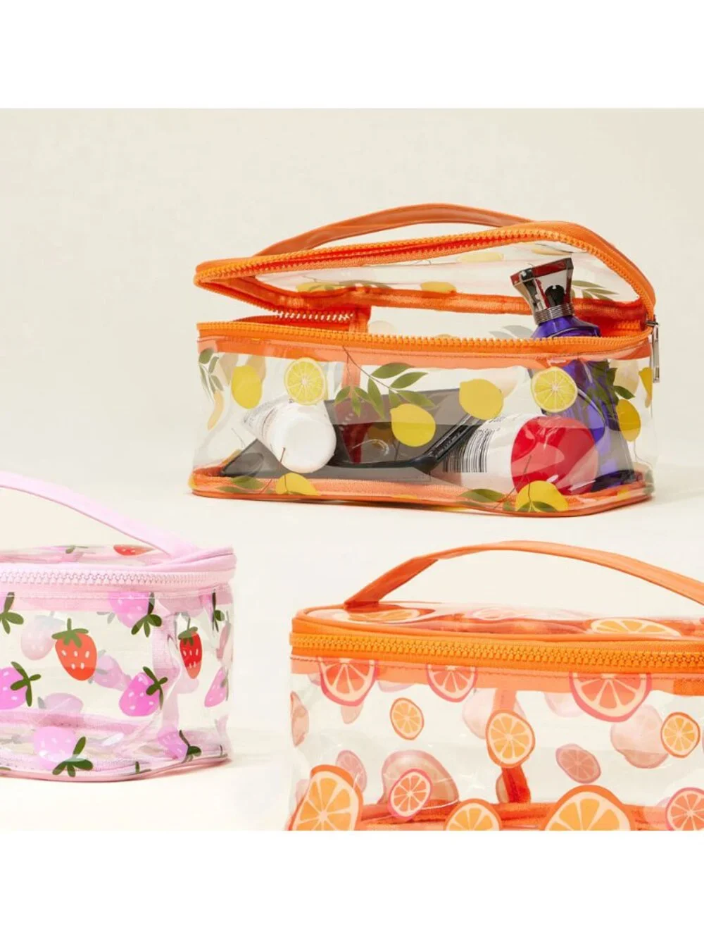 Tigerstars Orange Pattern Transparent Cosmetic Pouch Bag